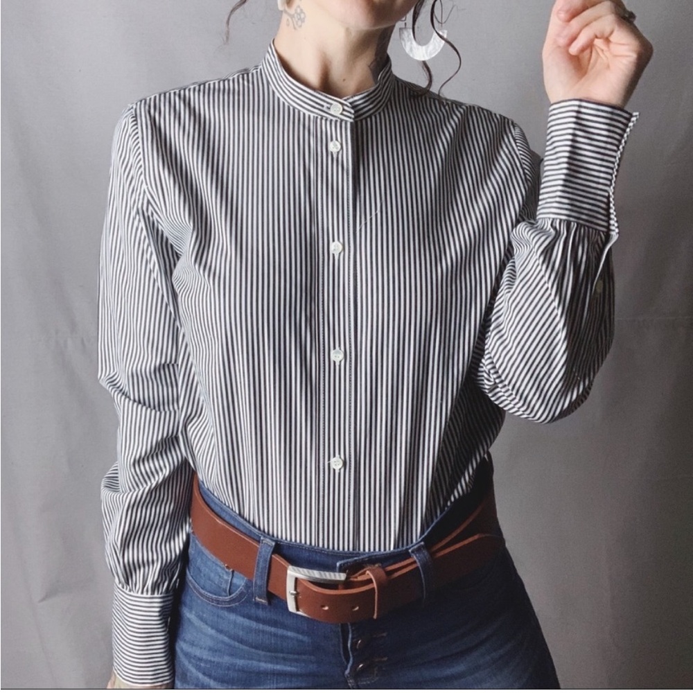 NWT J crew stretch tailored perfect button up black and white striped bodysuit